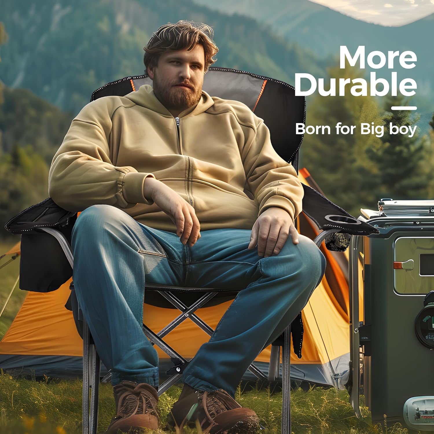 ALPHA CAMP Oversized Camping Folding Chair, Heavy Duty Support 450 LBS Steel Frame Collapsible Padded Arm Chair with Cup Holder Quad Lumbar Back, Portable for Outdoor - Image 9