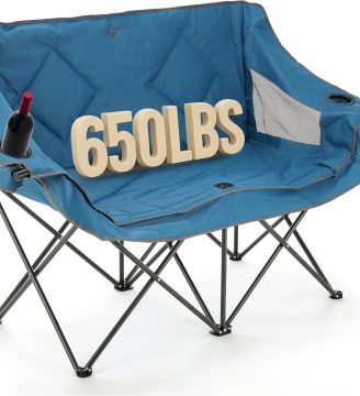 ARROWHEAD OUTDOOR Portable Folding Double Duo Camping Chair Loveseat w/ 2 Cup & Wine Glass Holder, Heavy-Duty Carrying Bag, Padded Seats & Armrests, Supports up to 500lbs, USA-Based Support