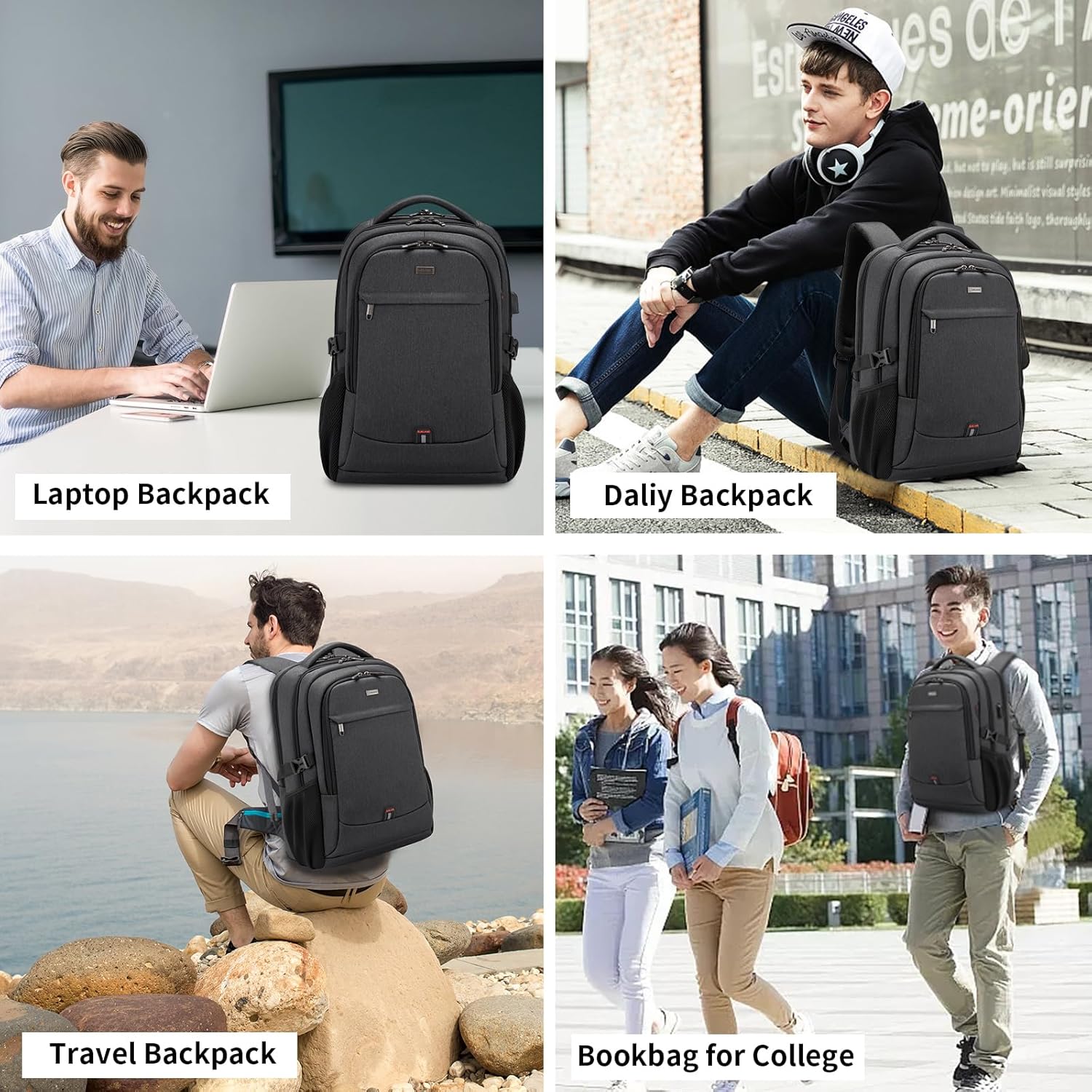 DUSLANG 17 Inch Laptop Backpack for Travel Water Resistant College Backpack for Men/Women Laptop Bag with USB Charging Port,Black - Image 9