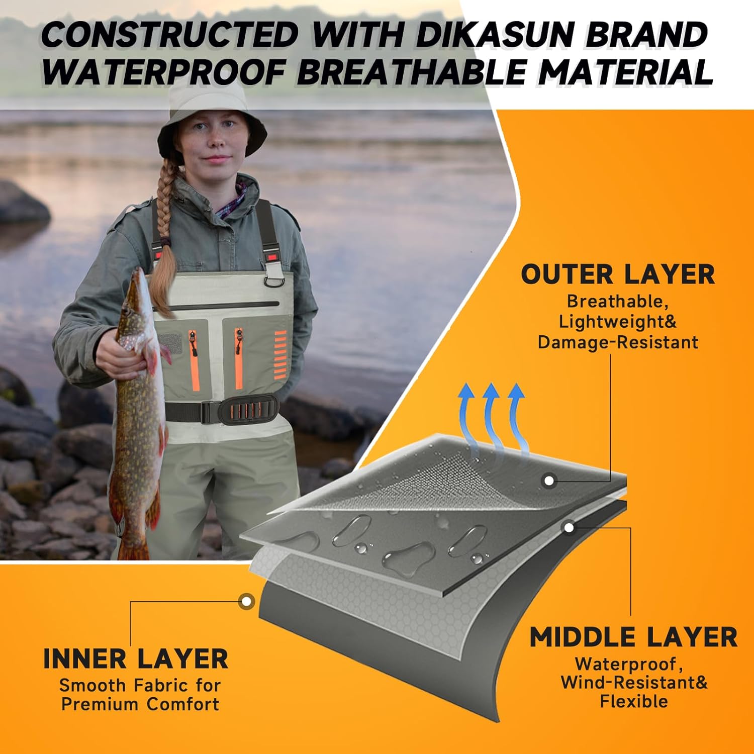 Fishing Waders for Men Women, Waterproof Stocking Foot Chest Waders for Fly Fishing, Breathable Stockingfoot Waders - Image 4