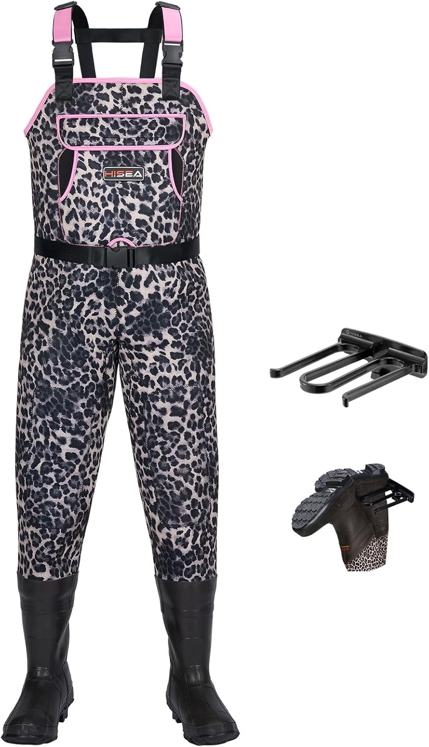 HISEA Women's Chest Waders Leopard Duck Hunting Waders for Women with Boots Neoprene Fishing Waders