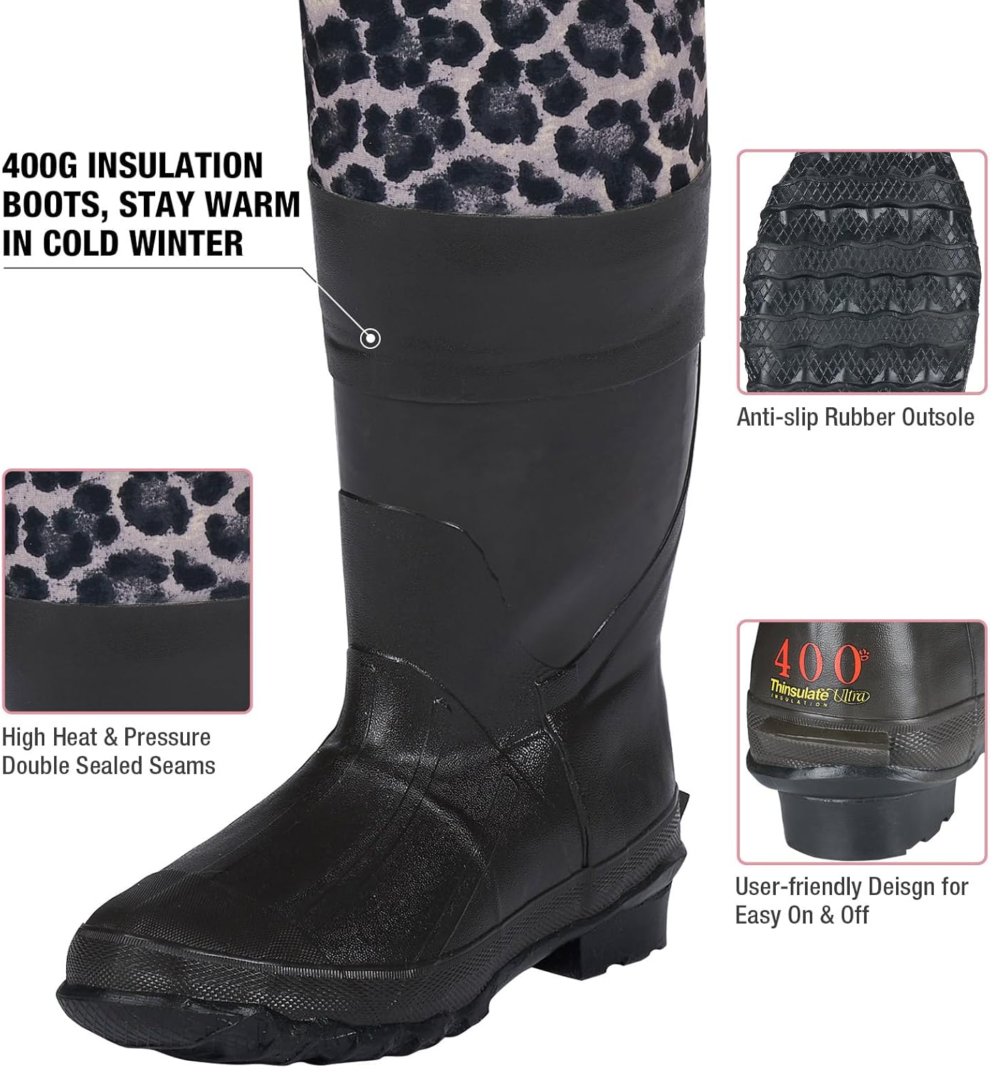 HISEA Women's Chest Waders Leopard Duck Hunting Waders for Women with Boots Neoprene Fishing Waders - Image 4